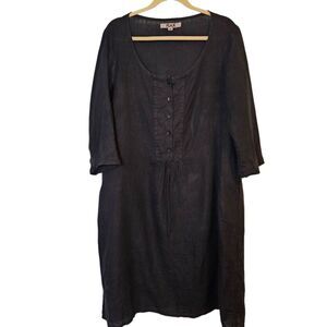 Flax dress, black linen midi. Size M.